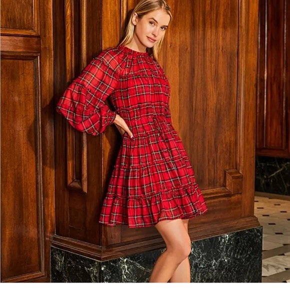ANTONIO MELANI Deidre Long Sleeve Tartan Plaid Dress, Size 6 - Picture 1 of 5